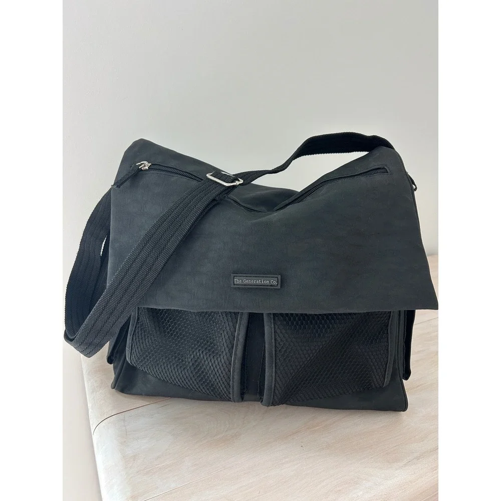 The Generation Co Black Messenger Bag Multi Pocket Canvas Crossbody Travel Work‎